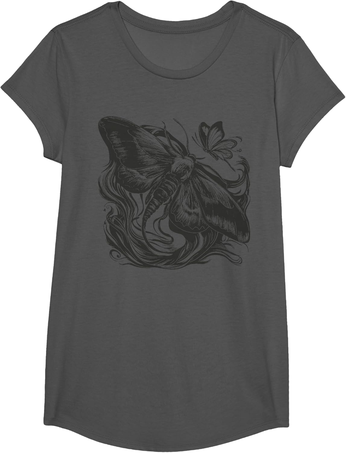 Fairycore Cute Moth Aesthetic Floral Graphic for Girls Women T-Shirt - Girls Asphalt Grey