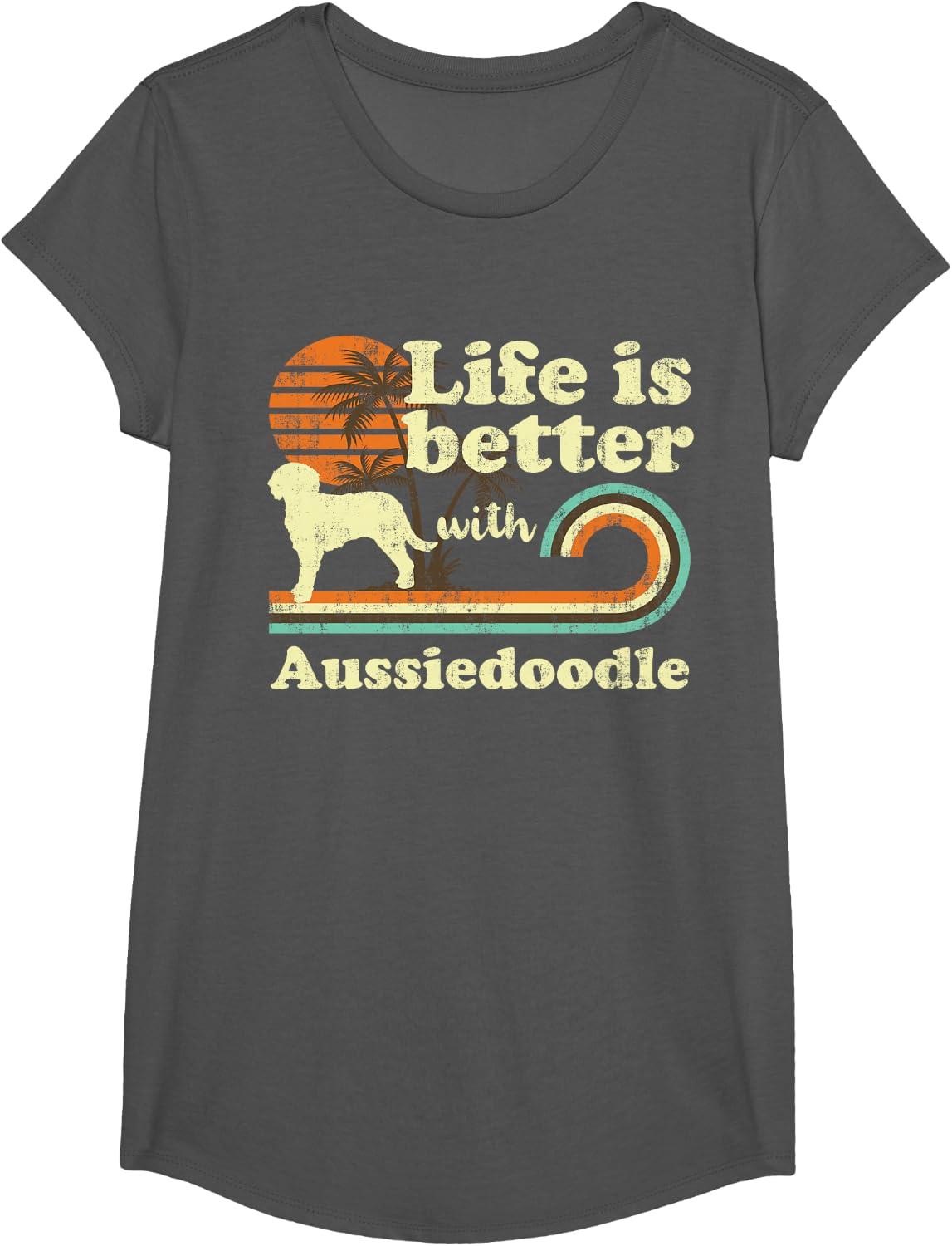 Life Better Aussiedoodle Vintage Dog Mom Dad T-Shirt - Girls Asphalt Grey