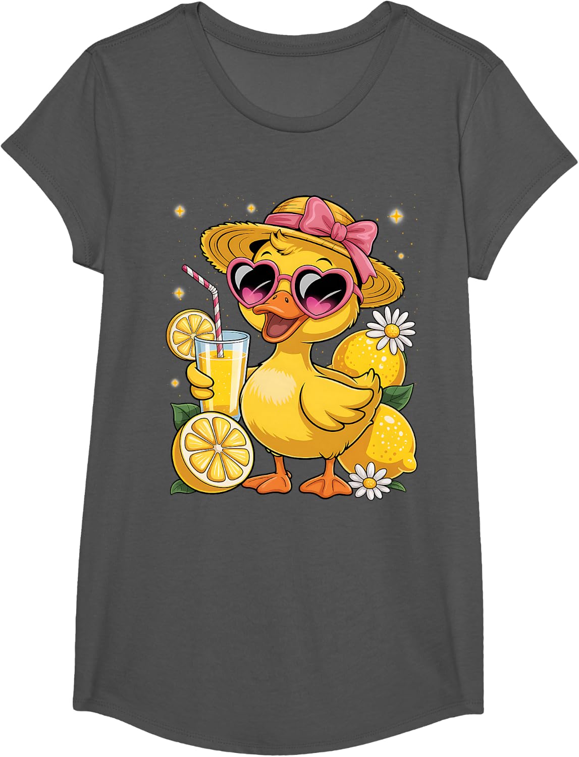 Lemonade Duck Funny Lemonade Stand Summer T-Shirt - Girls Asphalt Grey