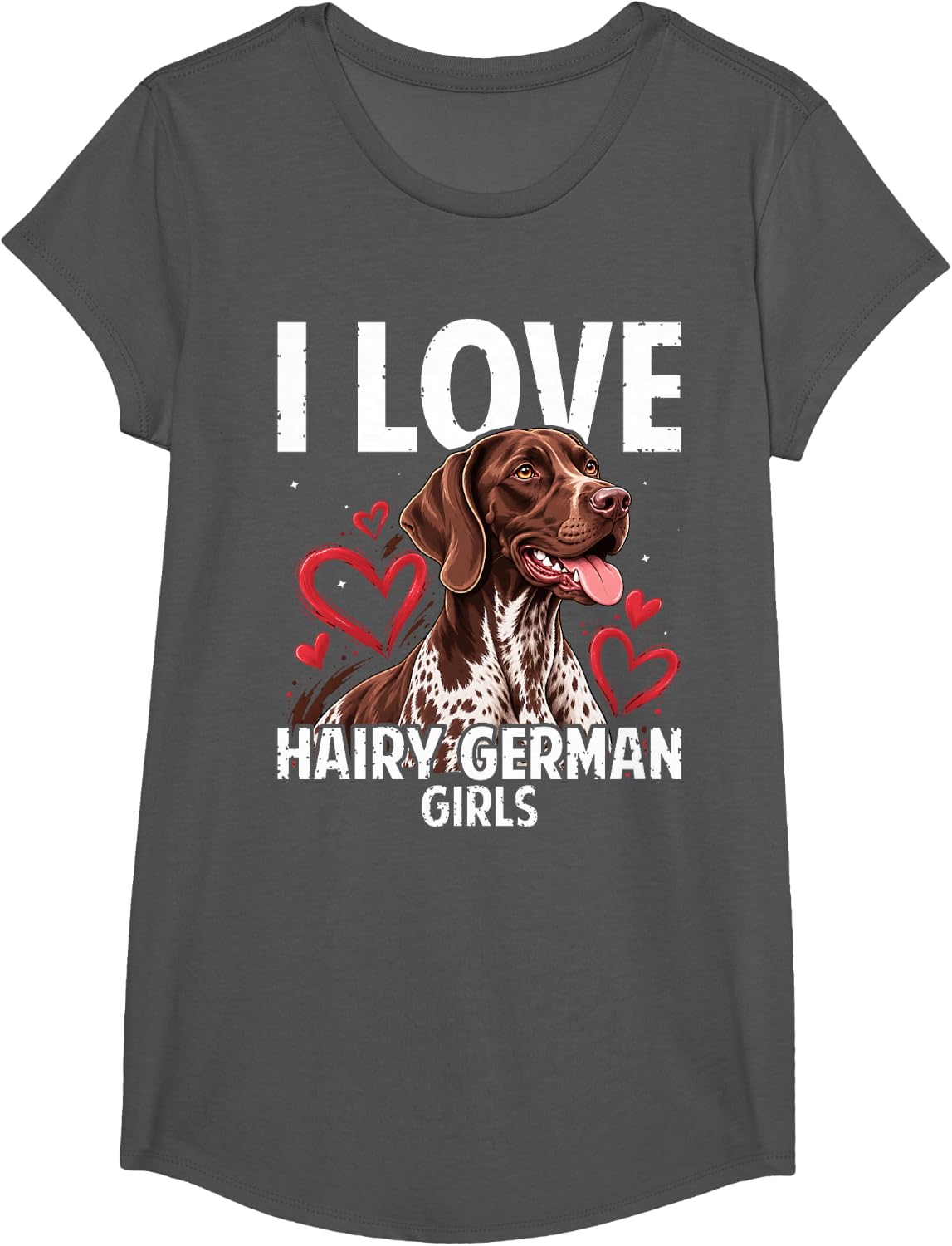 I Love Hairy German Shorthaired Pointer Girls Dog Lover T-Shirt - Girls Asphalt Grey