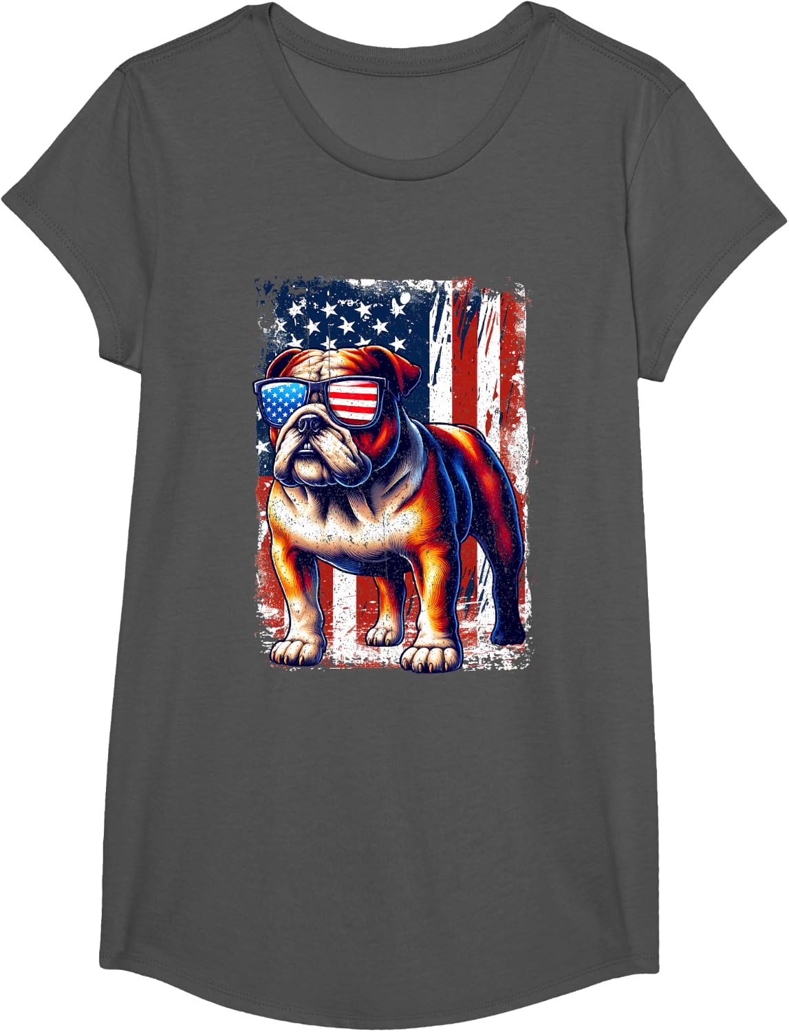 Vintage Bulldog Lover American Flag Pets Dogs USA US America T-Shirt - Girls Asphalt Grey