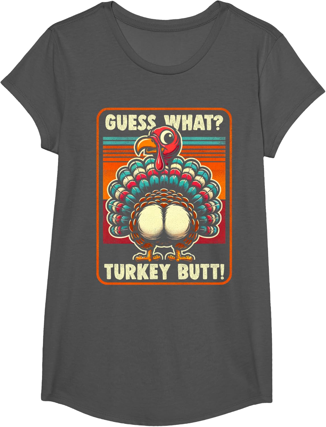Thanksgiving Shirt for Men Women Kids Guess What Turkey Butt T-Shirt - Girls Asphalt Grey