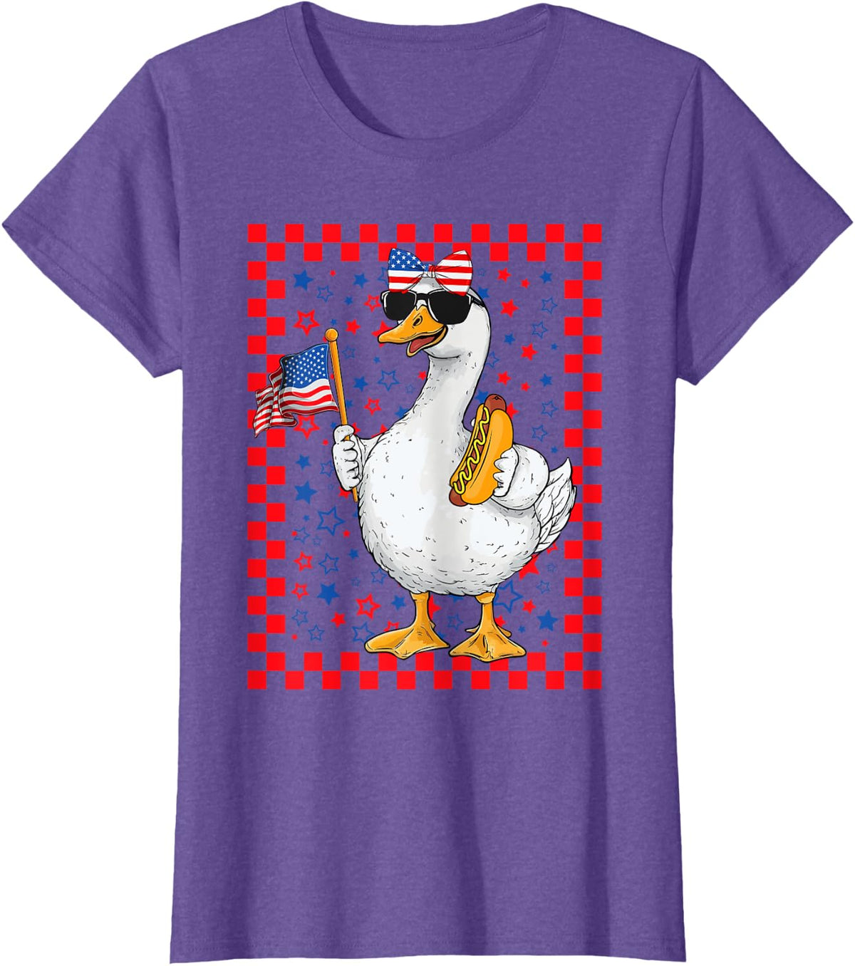 Cute Gooses & Bow Holding Hotdog USA Flag 4th Of July Girls T-Shirt - Purple Heather