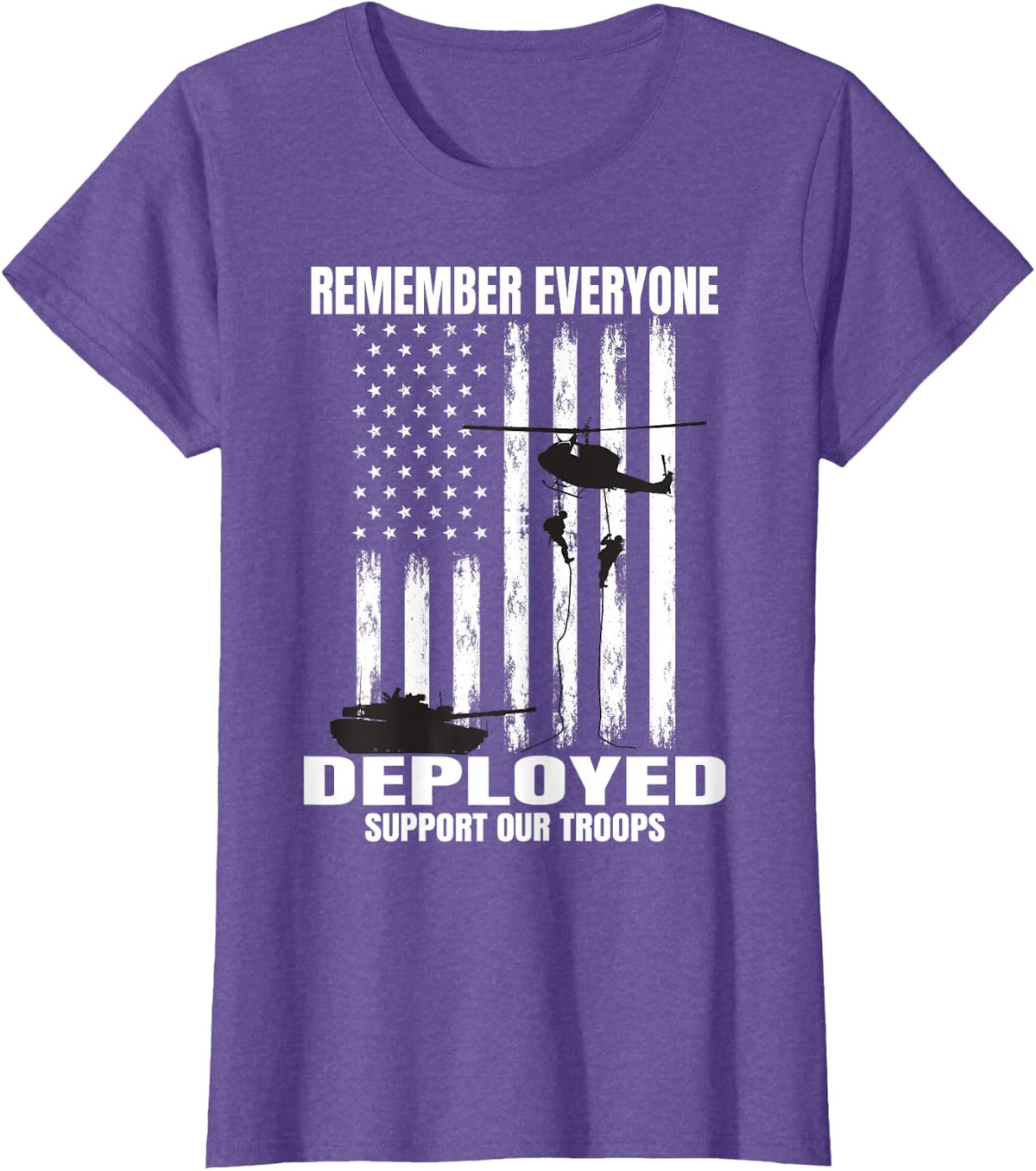 Red Fridays Military Support Remember Everyone Deployed Flag T-Shirt - Purple Heather