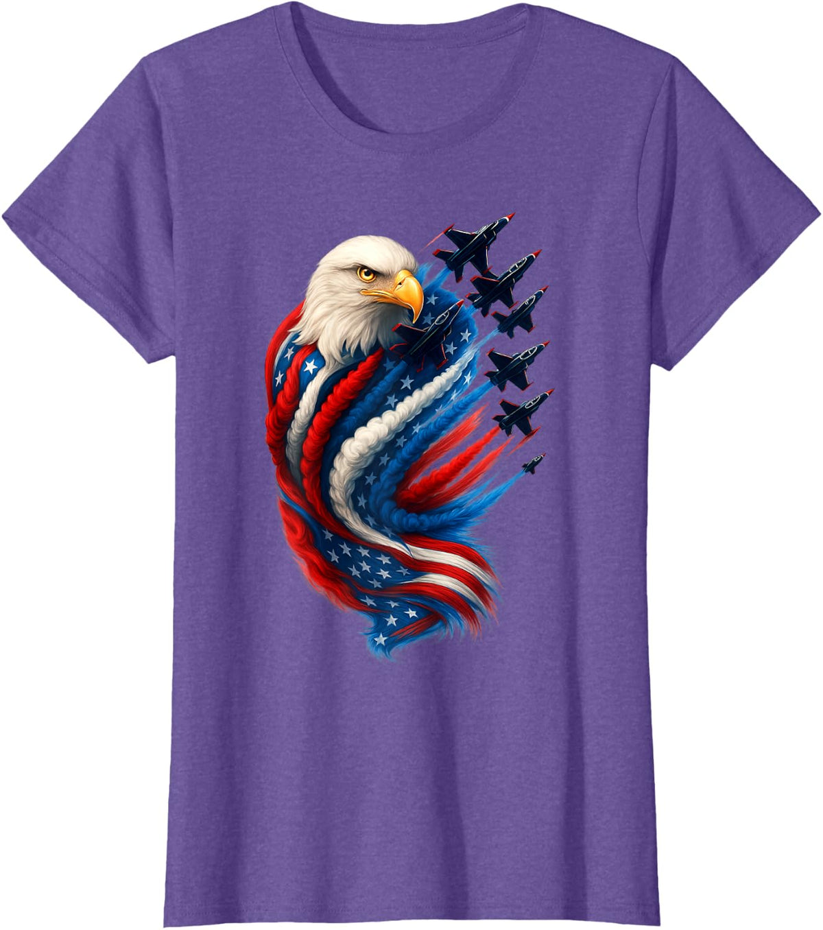 Jets Patriotic USA Flag Fighter Jets Bald Eagle 4th of July T-Shirt - Purple Heather