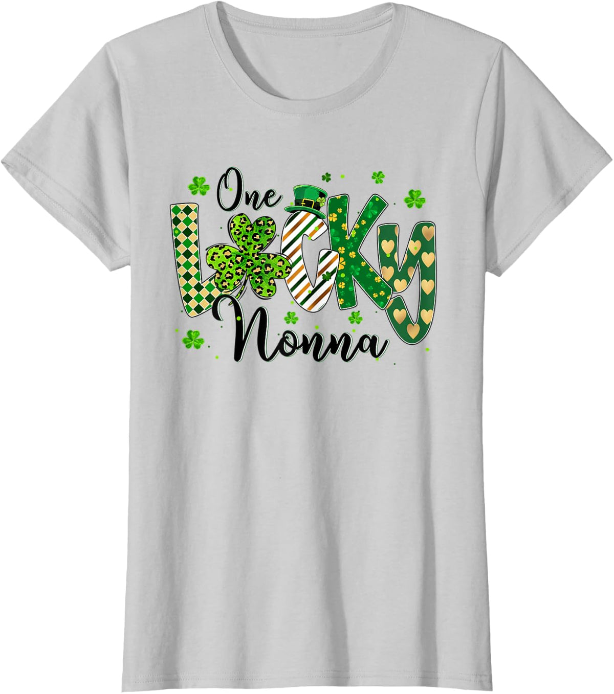 Womens Shamrock One Lucky Nonna St. Patrick's Day Mother Mom T-Shirt - Silver Grey