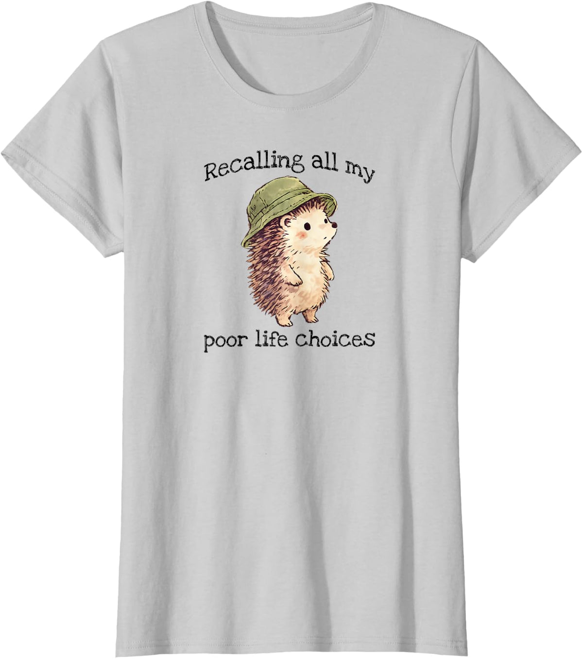 Cute Hedgehog: Recalling All My Poor Life Choices T-Shirt - Silver Grey