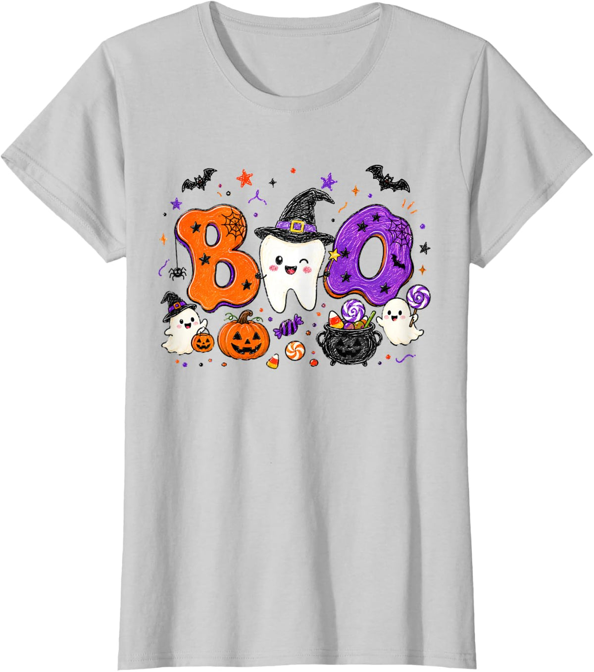 Spooky Ghost Teeth Dental T-Shirt - Silver Grey