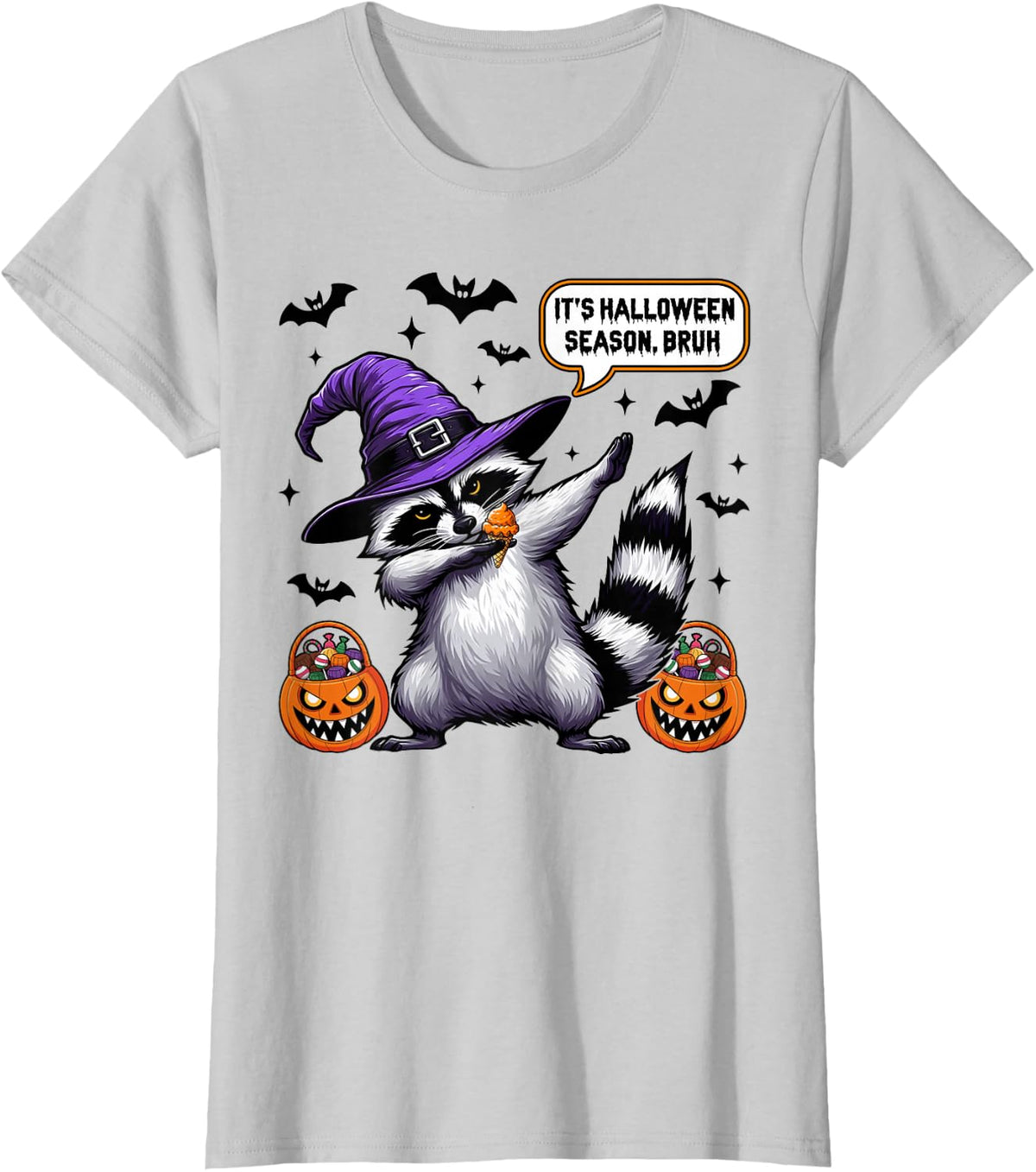 It’s Halloween Season Bruh Funny Halloween Raccoon Costume T-Shirt - Silver Grey