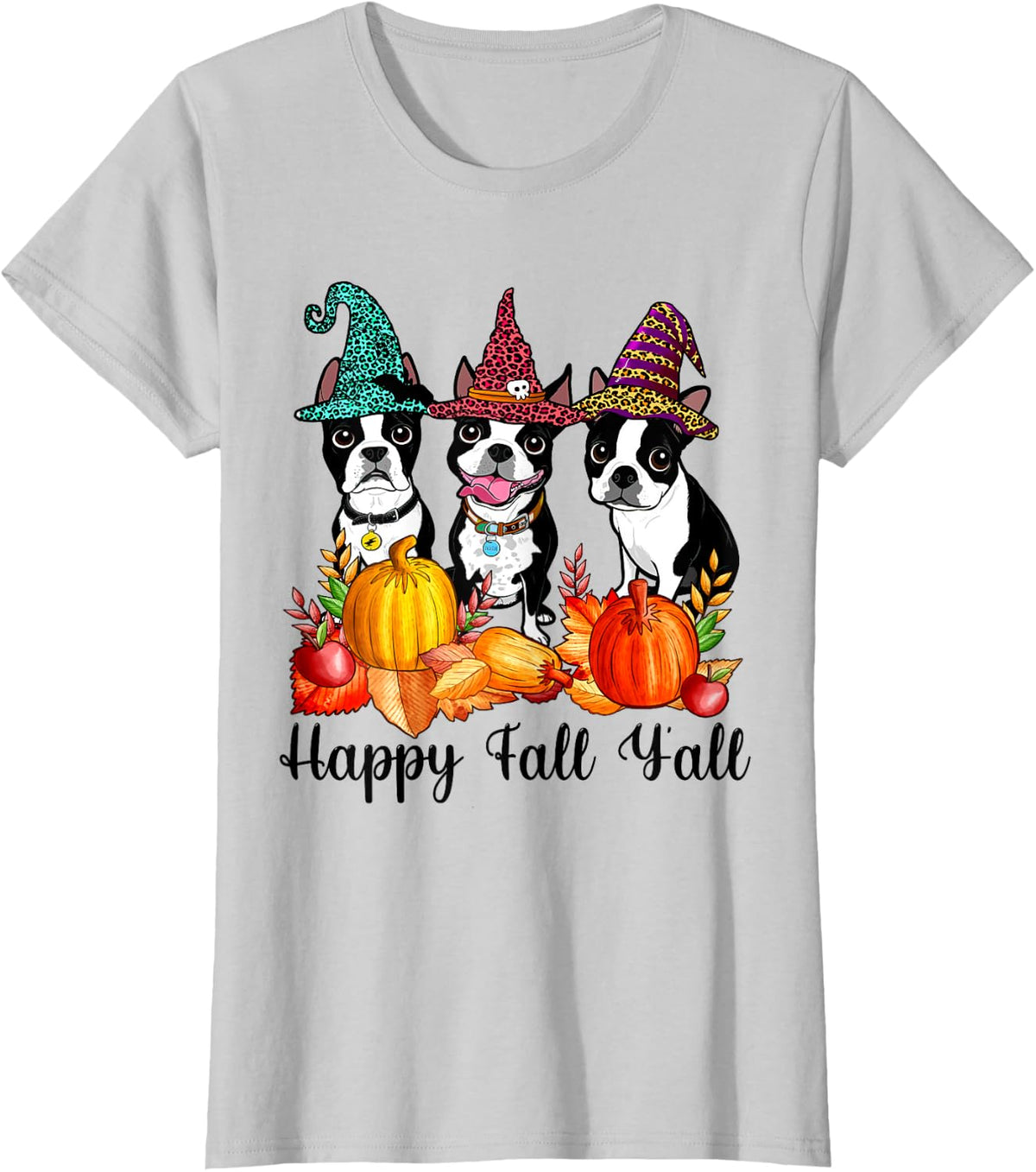 Boston Terrier Dog Lover Fall Ya'll Halloween Costume Men Women T-Shirt - Silver Grey