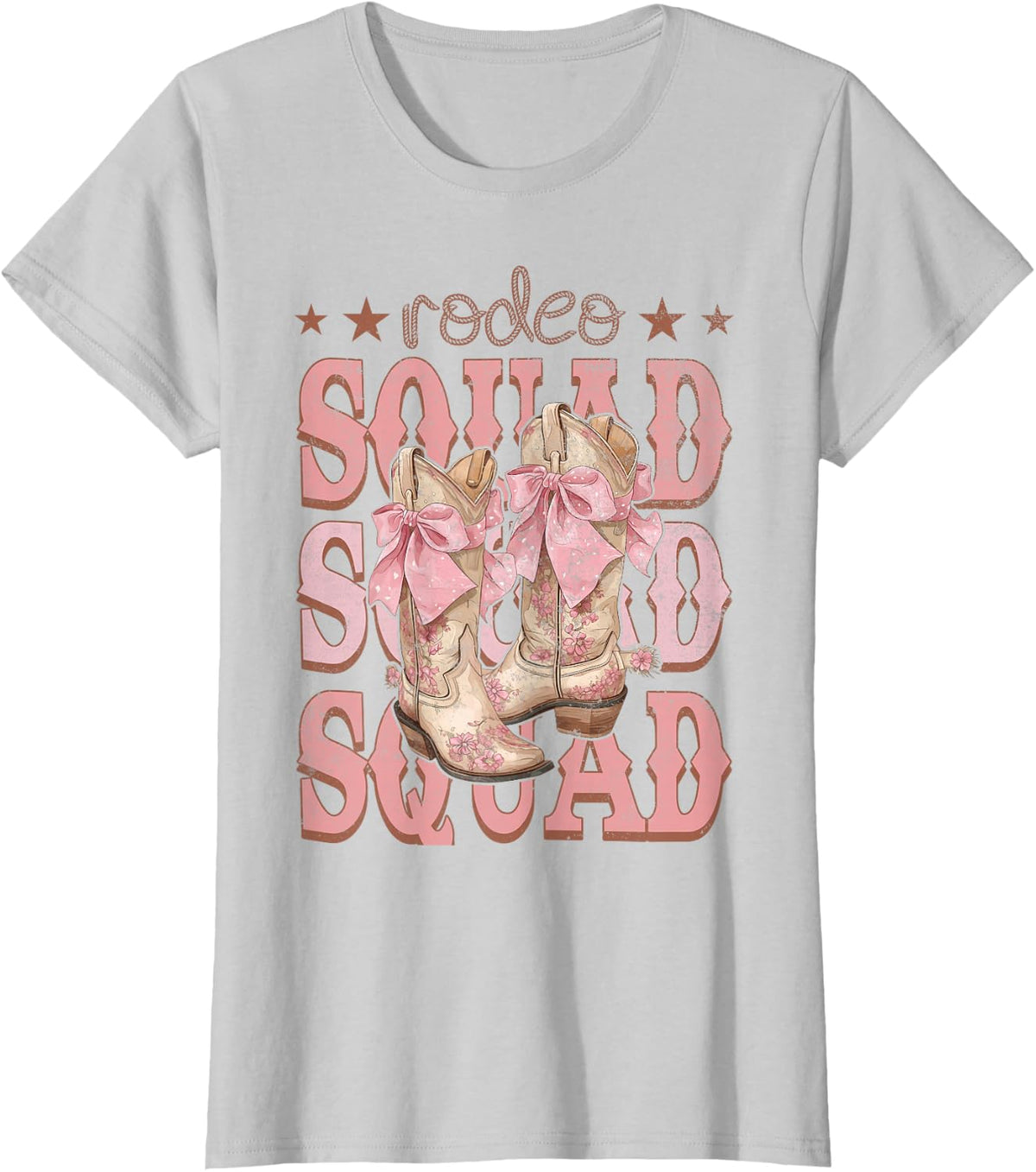 Rodeo Squad Pink Boots Coquette Cow-Girl Birthday Party T-Shirt - Silver Grey