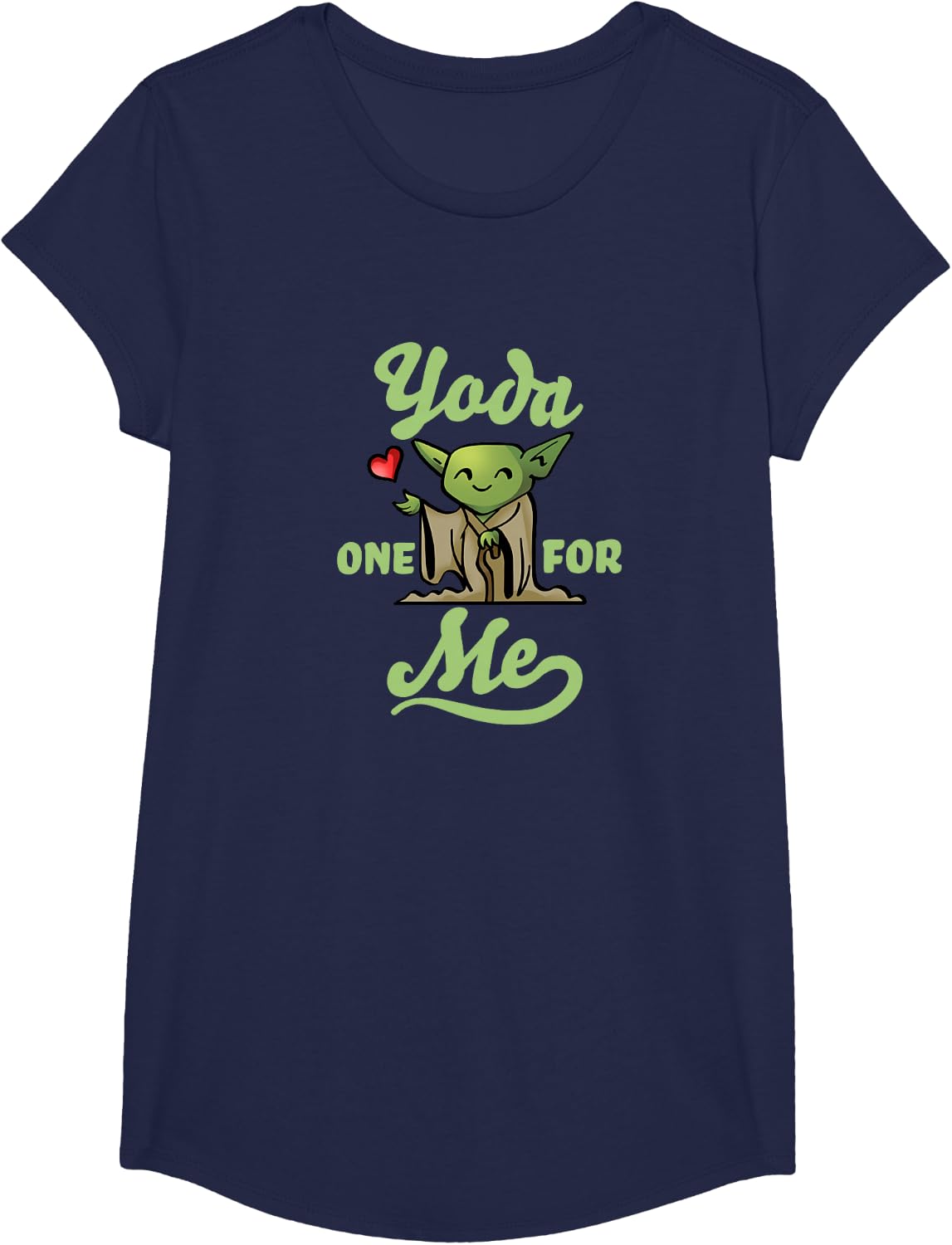 Star Wars Valentine's Day Yoda One For Me V5 T-Shirt - Girls Navy Blue