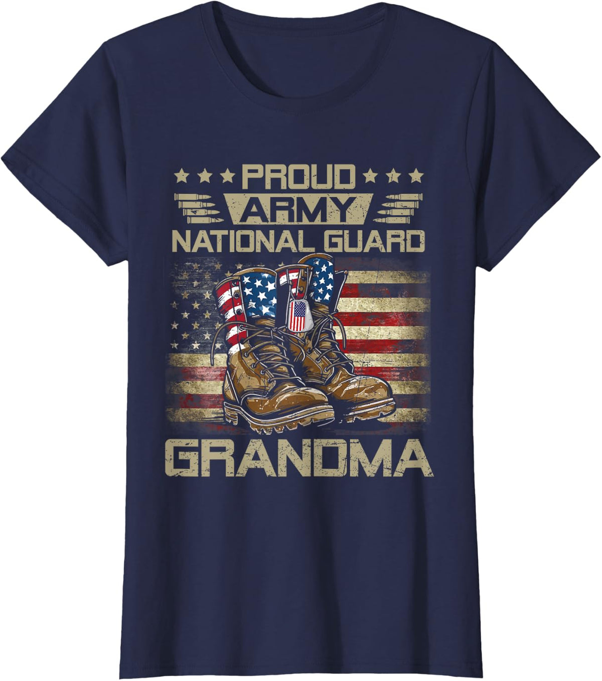 Proud National Guard Grandma Flag US Family Matching T-Shirt - Navy Blue