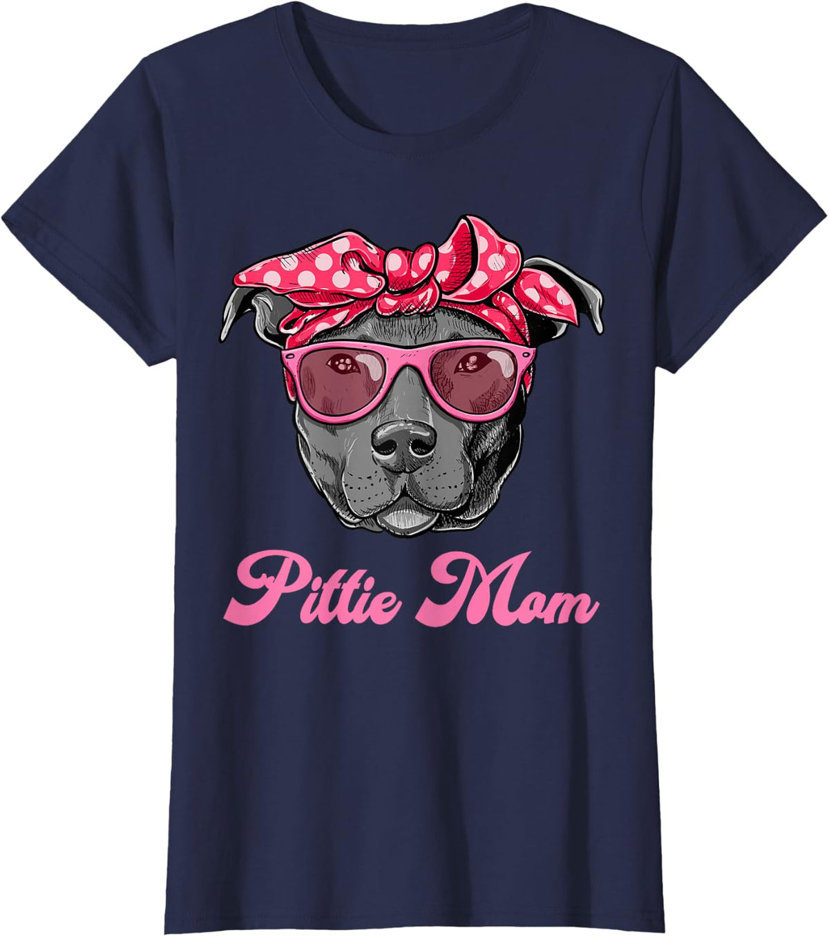 Funny PITTIE MOM Women T-Shirt Cool Pitbull Dog Retro Tee T-Shirt - Navy Blue