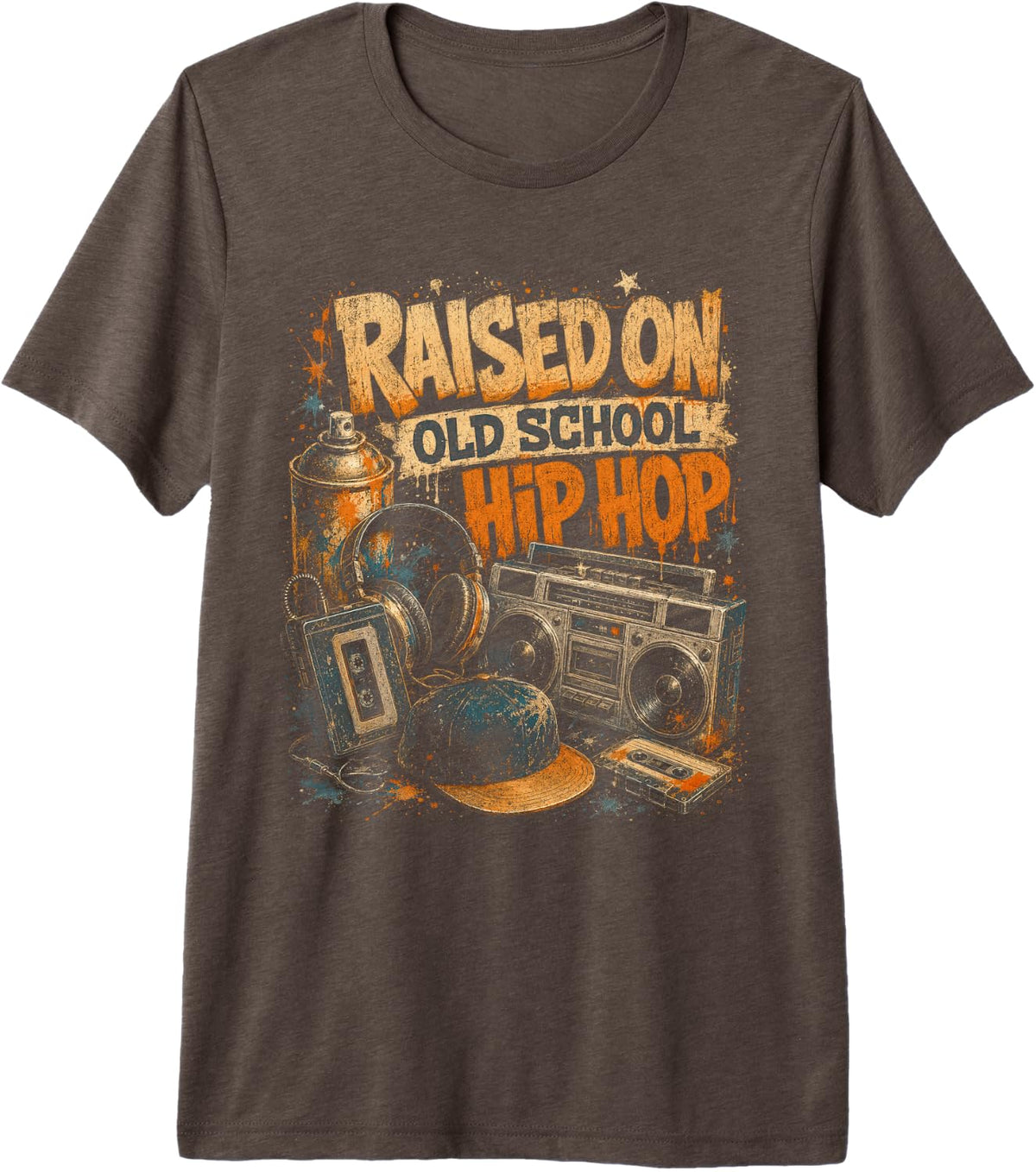 Raised On Old School Hip Hop Retro Music Vibes Premium Tri-Blend T-Shirt - Brown