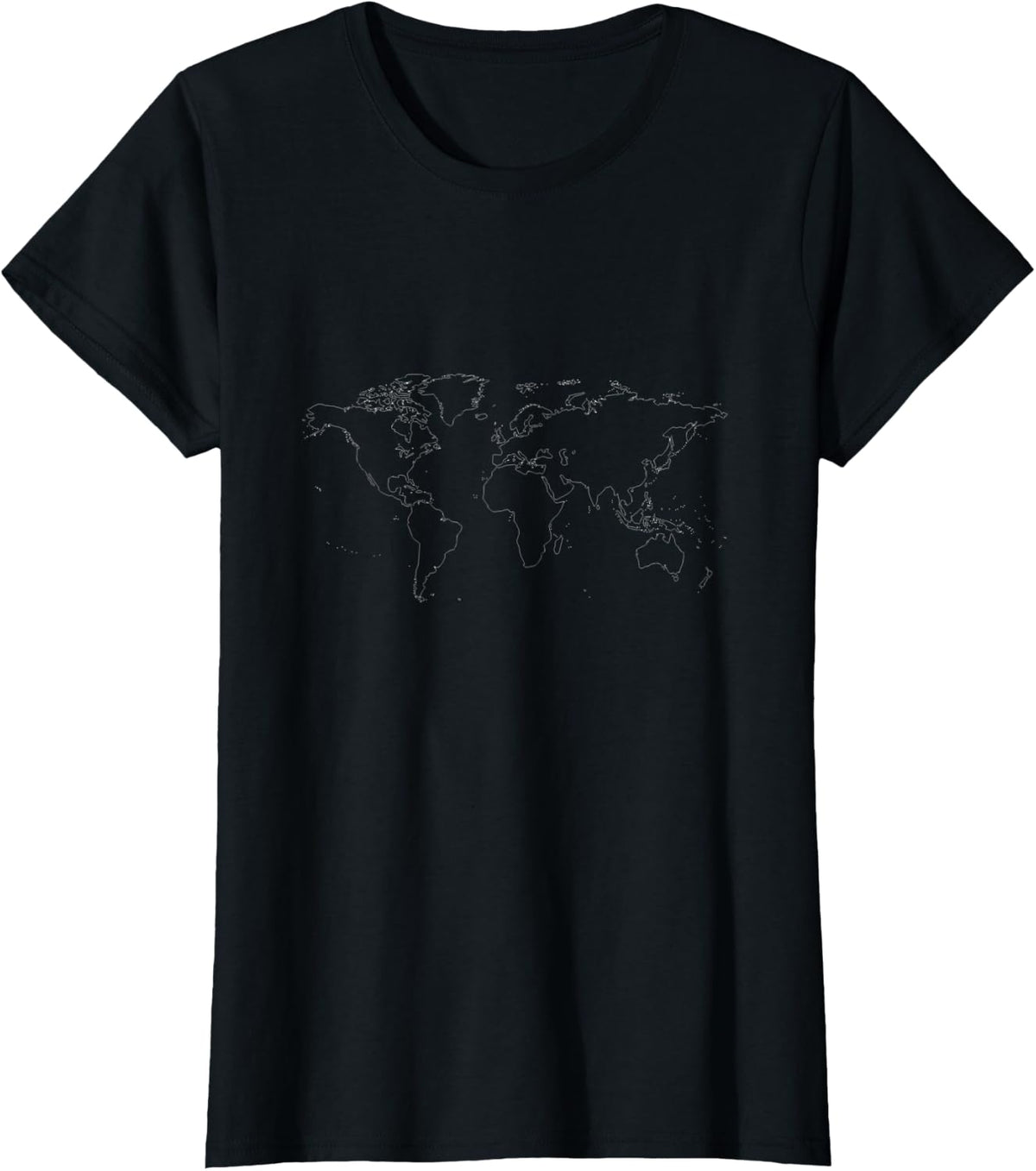 World Map Continents Outline T-Shirt - Black