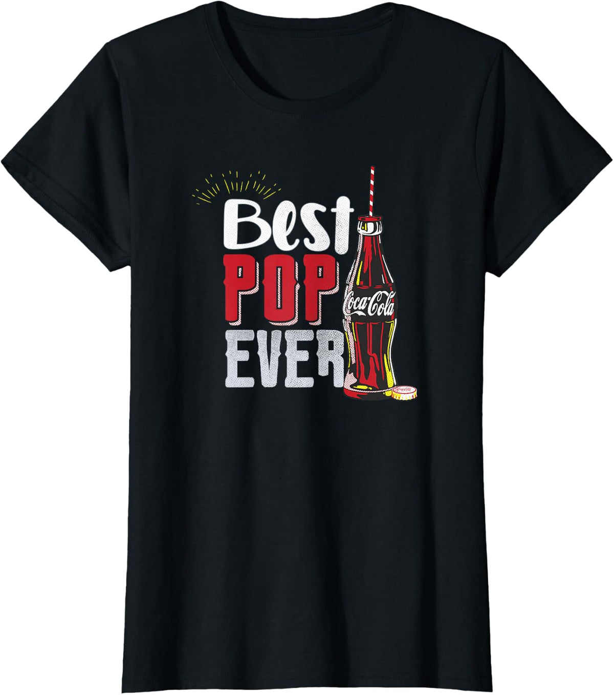 Coca-Cola Father's Day Best Pop Ever Coke Bottle and Straw T-Shirt - Black