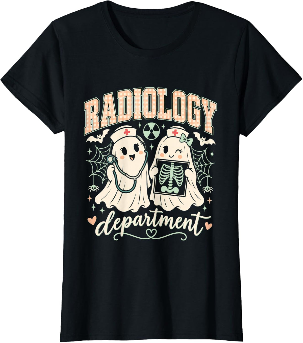 Funny Radiology Department Halloween Nurse Ghost T-Shirt - Black