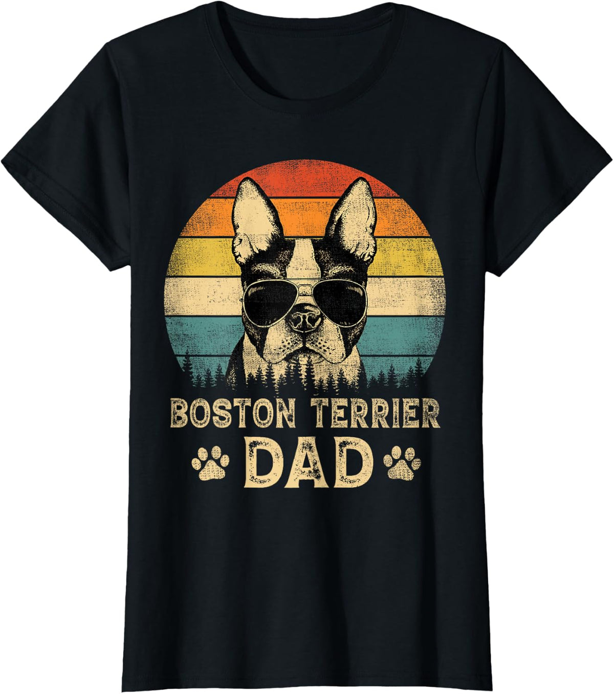 Vintage Boston Terrier Dad Dog Lovers Father's Day Tee T-Shirt - Black
