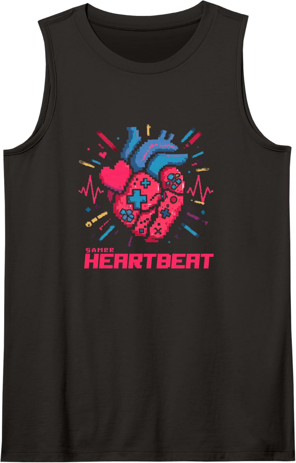 Gamer Heartbeat Gamer Gaming Video Games Boys Sleeveless Tank Top - Black