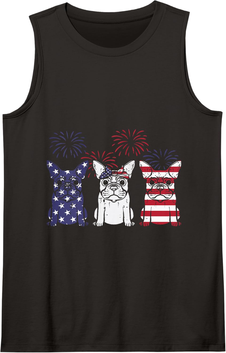 3 US Flag French Bulldogs 4th of July Patriotic Frenchie Dog Tank Top - Black