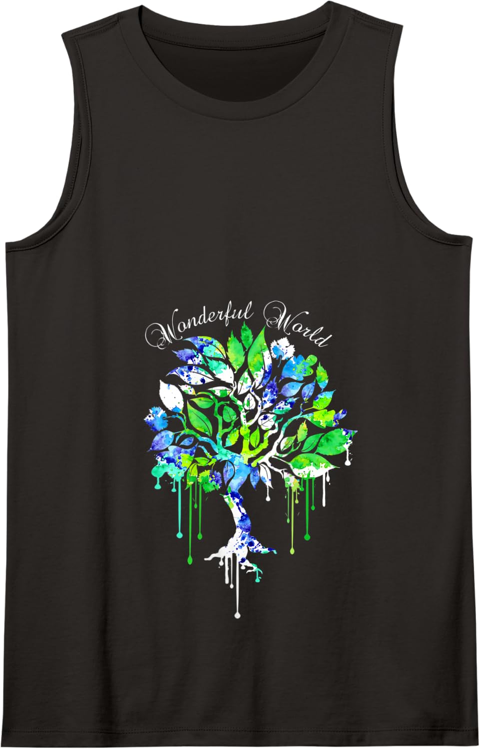 Wonderful World Boho Tree, 60s 70s Retro Groovy Hippy Vibes Tank Top - Black