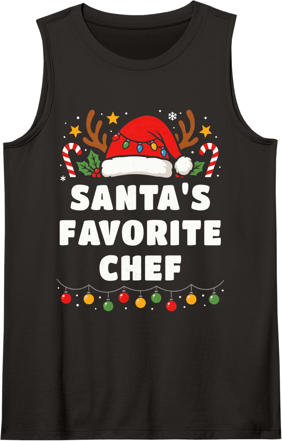 Santa's Favorite Chef Matching Christmas Holiday Pajama Sleeveless Tank Top - Black
