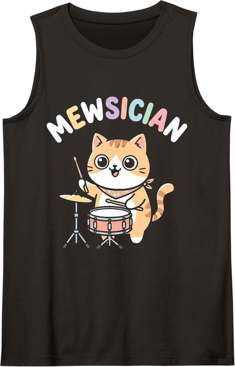 Mewsician Drummer Cat Cute Kawaii Funny Musician Sleeveless Tank Top - Black