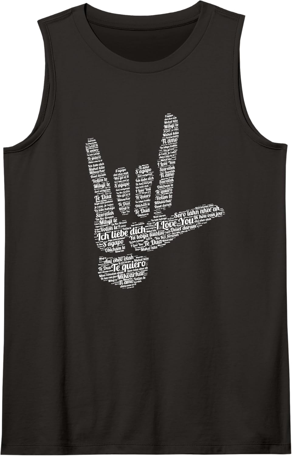 ASL Sign I Love You in 40 Different Languages ASL Sleeveless Tank Top - Black