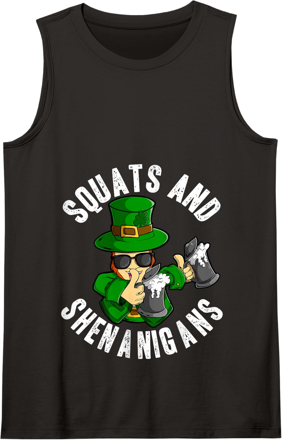 Squats and Shenanigans St Patricks Day Leprechaun Workout Tank Top - Black