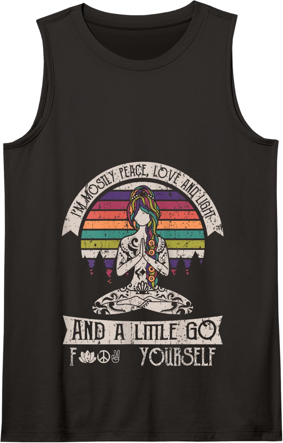 I'm Mostly Peace Love And Light Yoga Tattooed Tank Top - Black