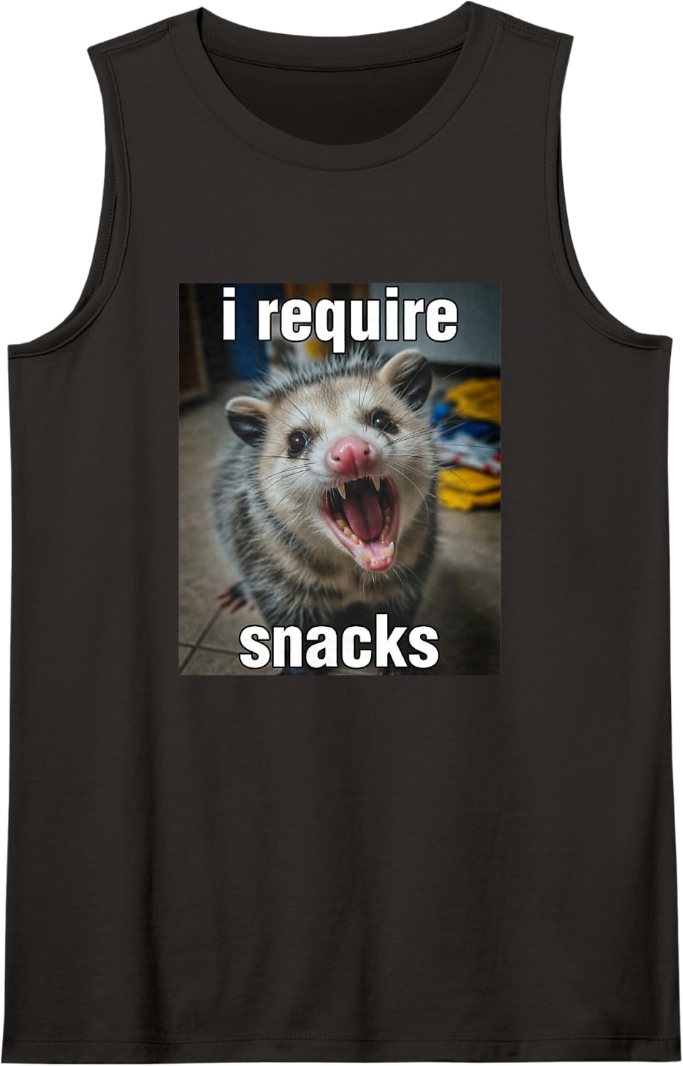 I Require Snacks Possum Meme Funny Opossum Meme Brainrot Sleeveless Tank Top - Black