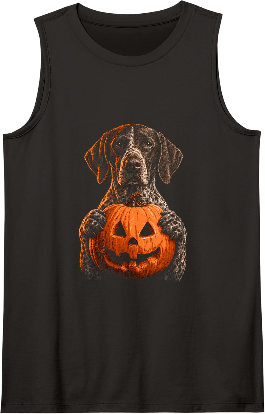 German Shorthaired Pointer Halloween Dog Jack O Lantern Face Tank Top - Black
