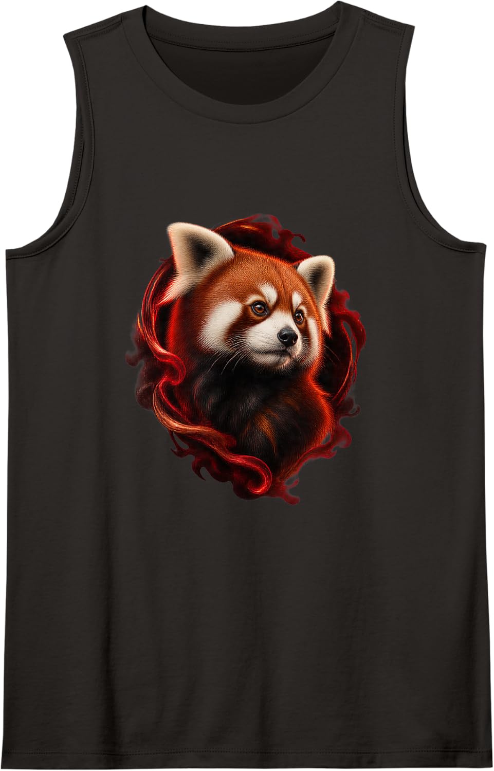 Red Panda with Ruby Shadow Portal Forest Art Sleeveless Tank Top - Black