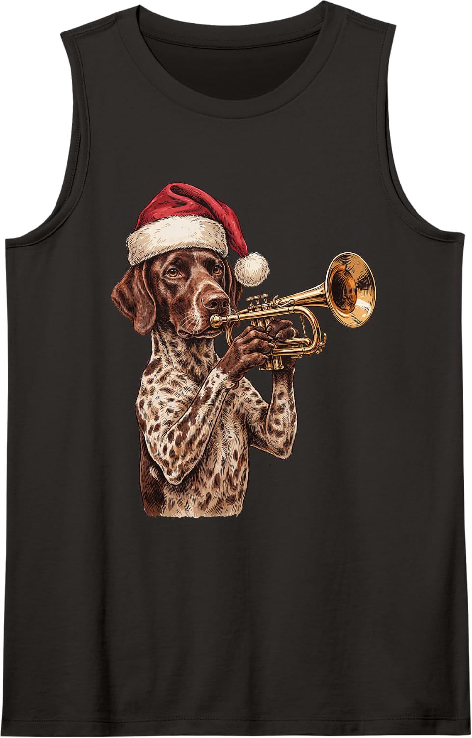 German Shorthaired Pointer Christmas Trumpet Sleeveless Tank Top - Black