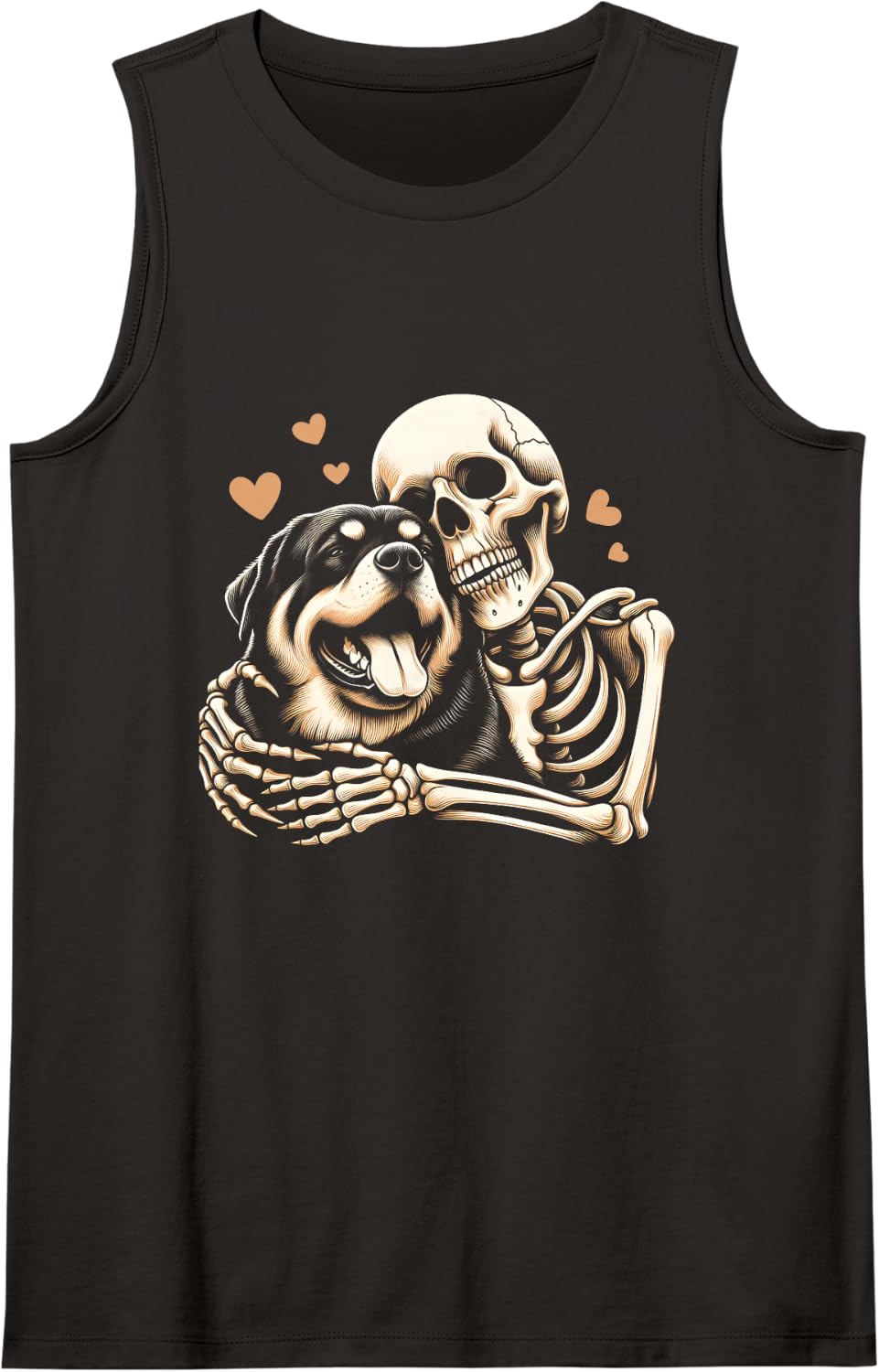 Skeleton Hugging Dog Halloween Rottweiler Lover Dog Mom Dad Sleeveless Tank Top - Black