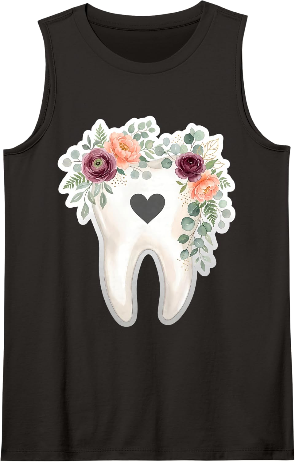 Floral Tooth Dentist Dental Hygienist Assistant RDH Surgeon Sleeveless Tank Top - Black