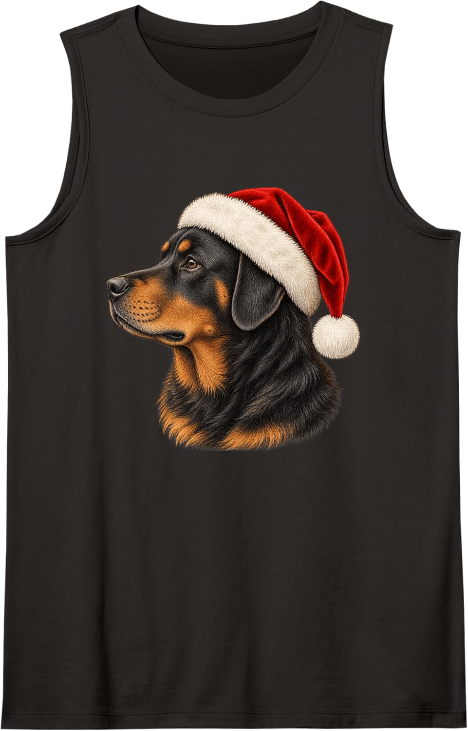 Rottweiler Santa Hat Christmas Dog Portrait Sleeveless Tank Top - Black