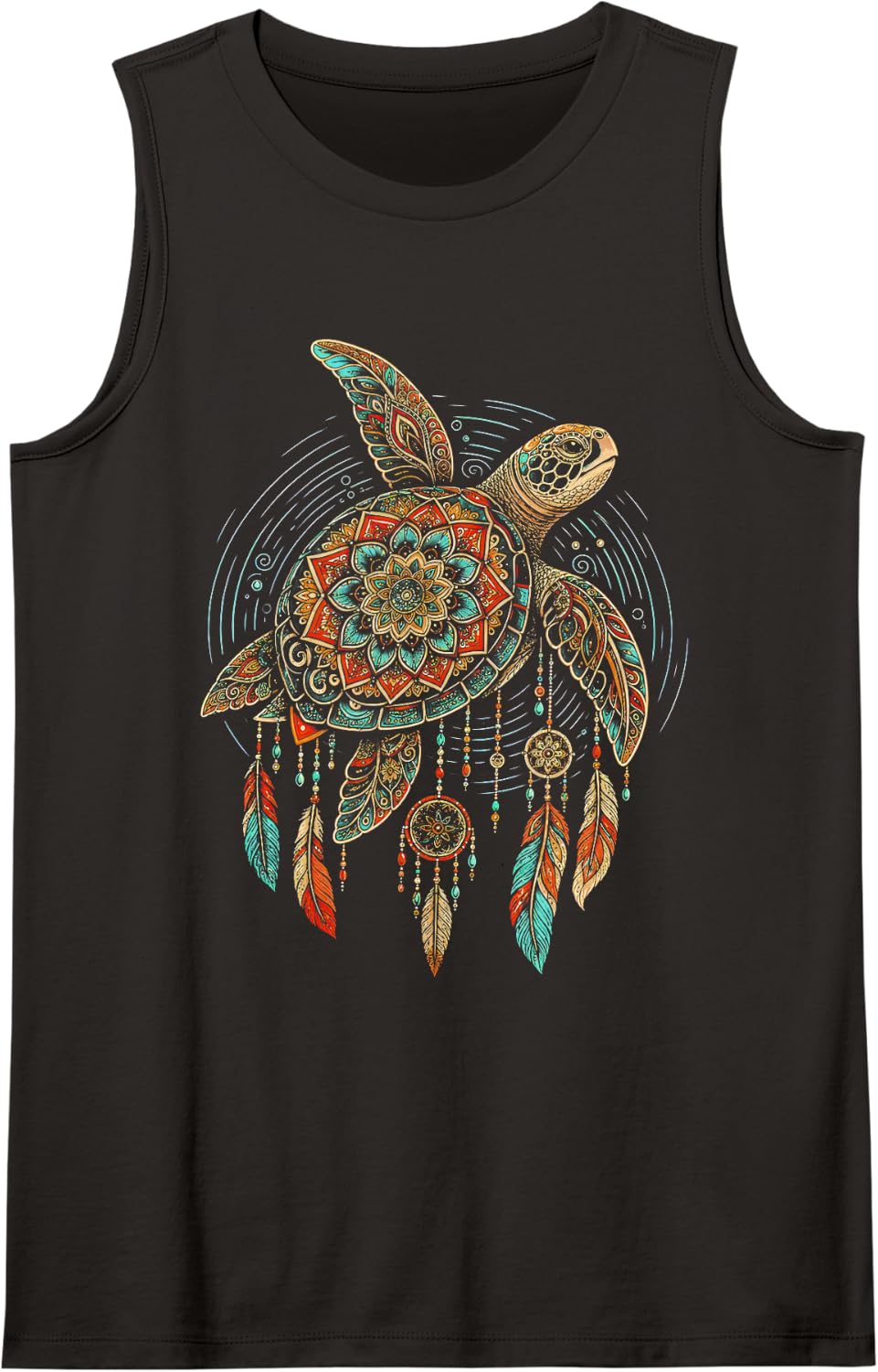 Dreamcatcher Native American Indian Tribal Arts Sea Turtle Sleeveless Tank Top - Black
