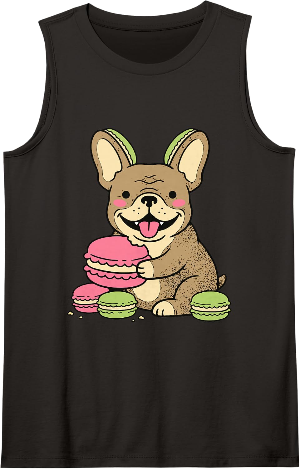 Cute French Bulldog Macaron Cartoon Dog Bakery Snack Art Tank Top - Black