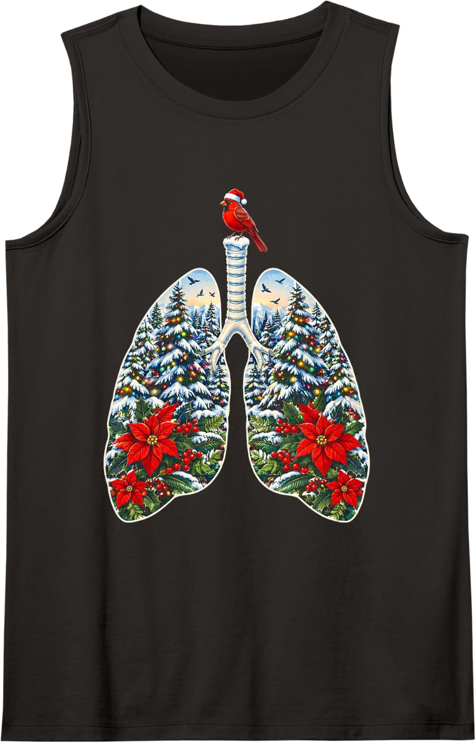 Respiratory Therapist Lungs Christmas Lights RT Holiday Sleeveless Tank Top - Black