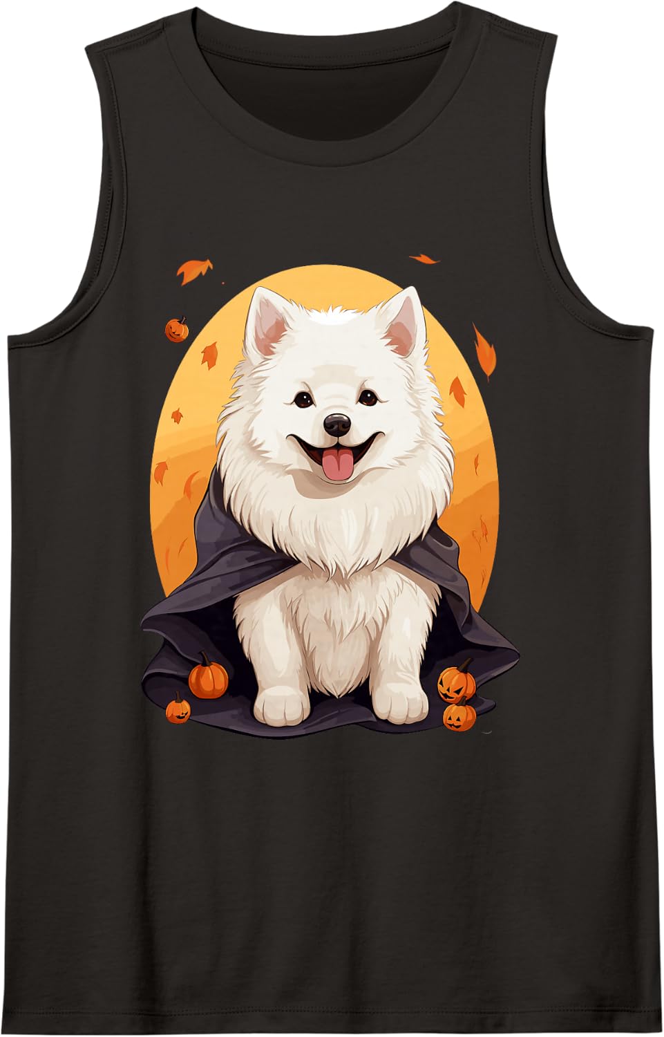 Halloween Samoyed Dog Witch Hat Pumpkin Tank Top - Black