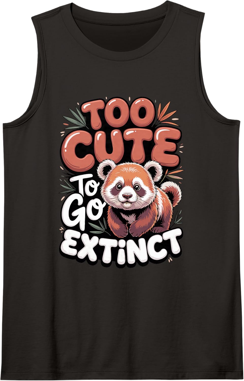 Too Cute to Go Extinct Red Panda Wildlife Conservation Sleeveless Tank Top - Black