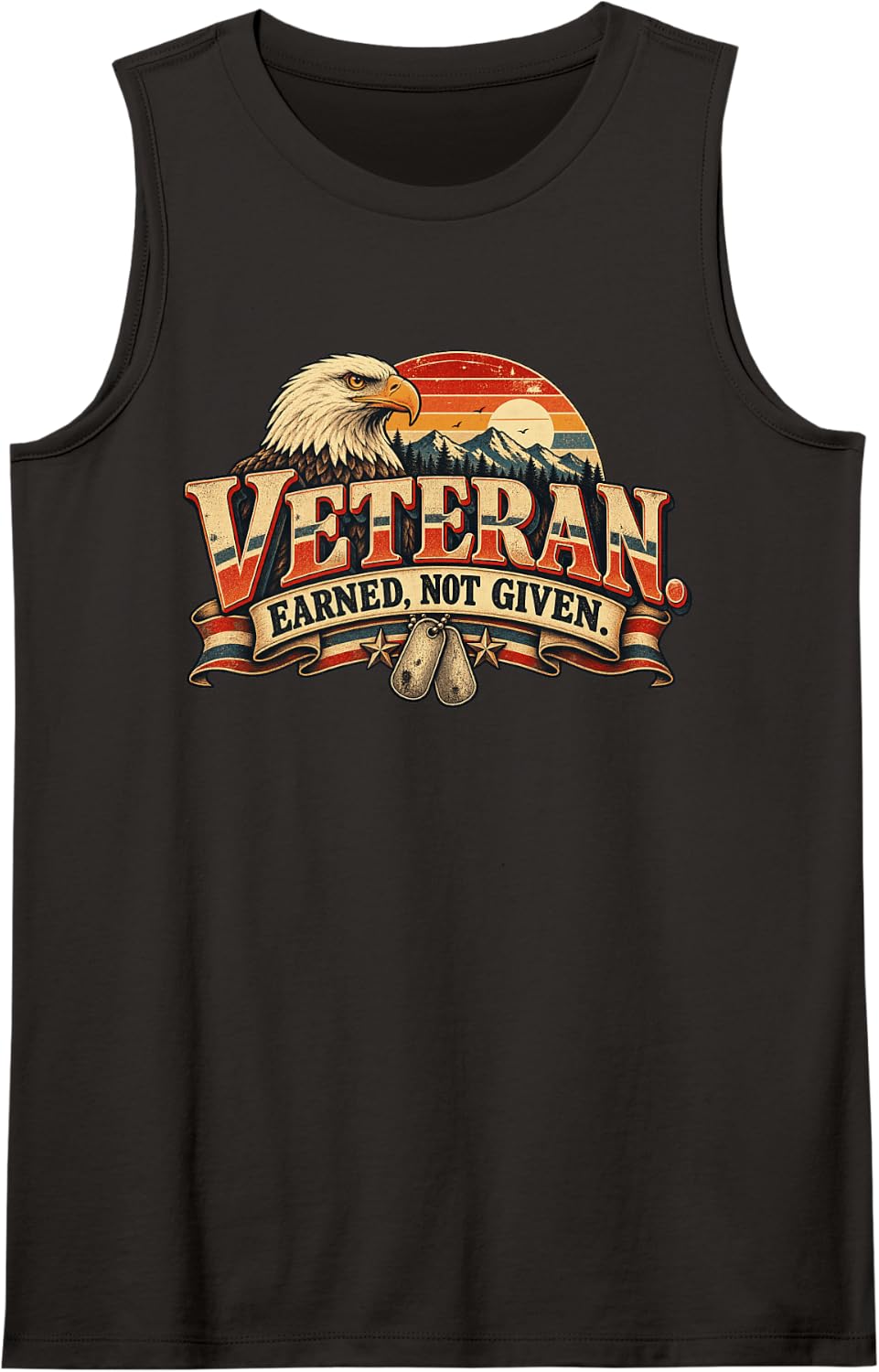 Proud Veteran Earned Not Given Patriotic Eagle Sleeveless Tank Top - Black