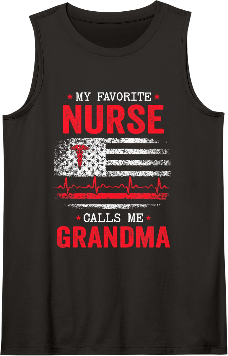 Women's My Favorite Nurse Calls Me Grandma USA Flag for Mother's Day Sleeveless Tank Top - Black