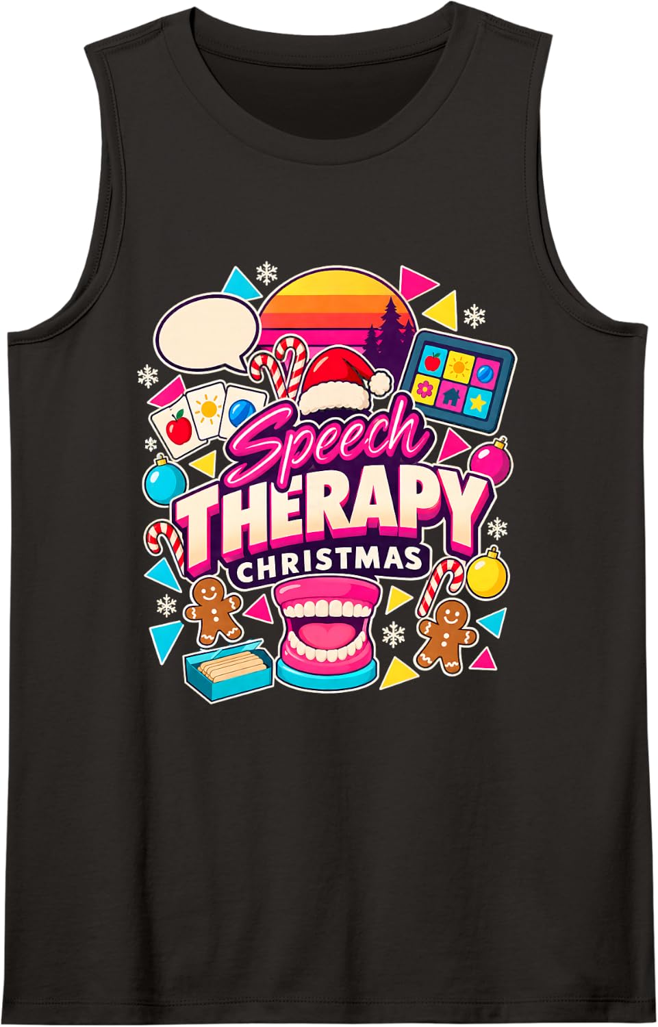 Speech Therapy SLP Christmas Flashcards Sleeveless Tank Top - Black