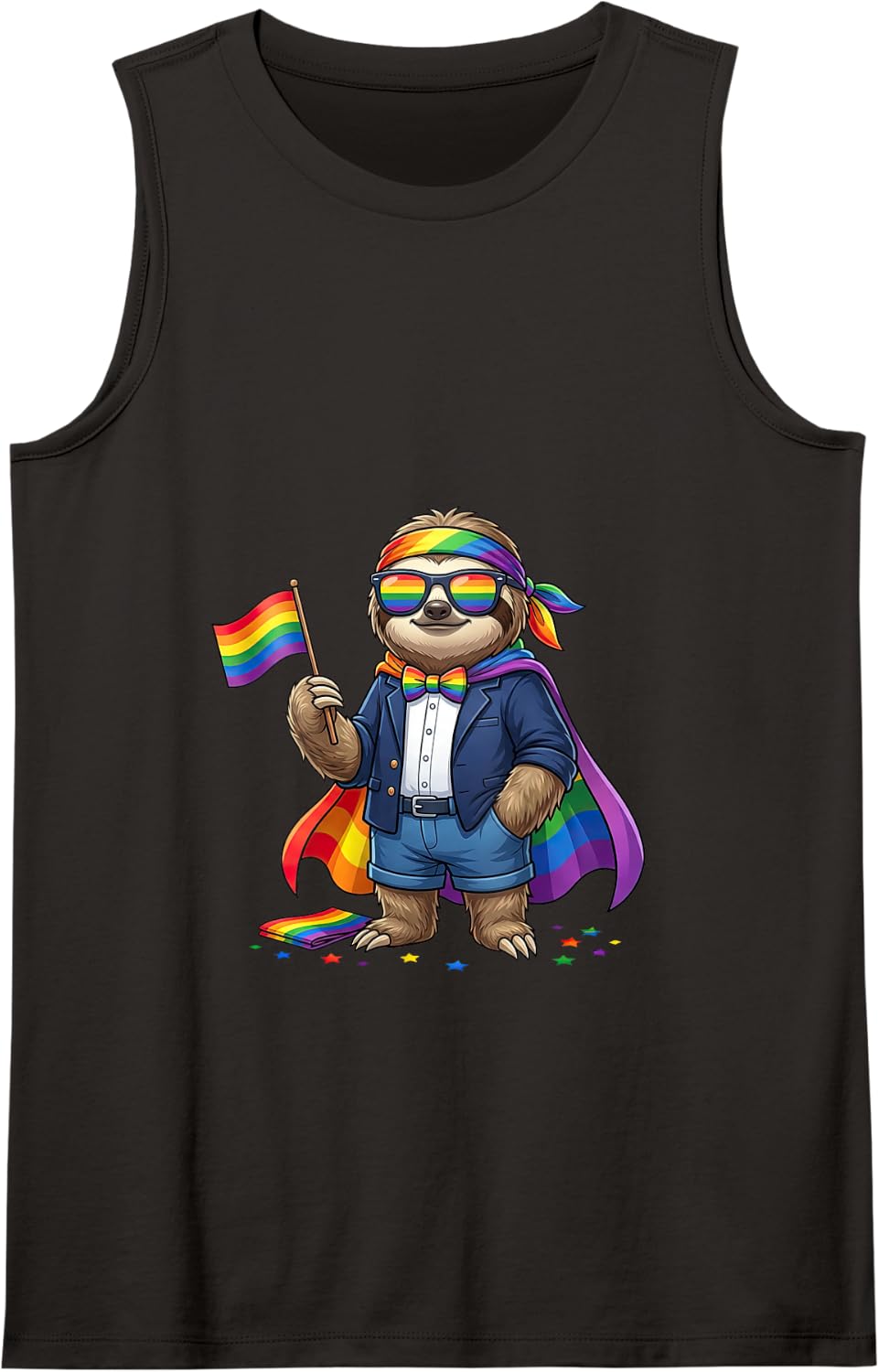 Funny Sloth LGBT Rainbow Lesbian Gay Pride Women Men Tank Top - Black