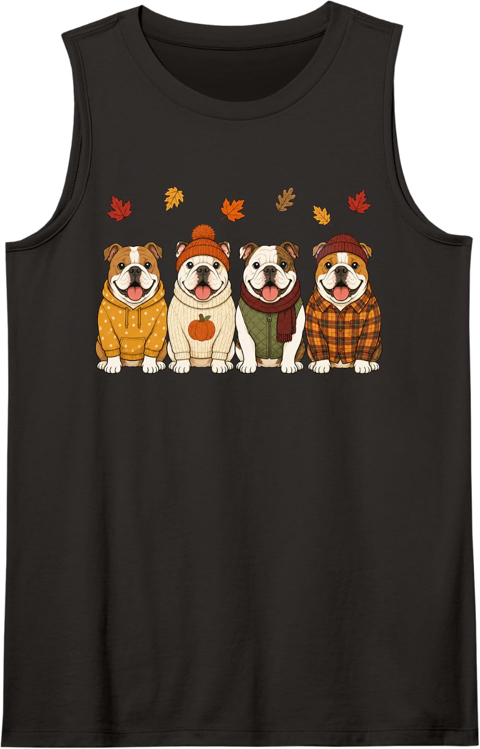 English Bulldog Fall Autumn Season Pumpkin Dog Sleeveless Tank Top - Black