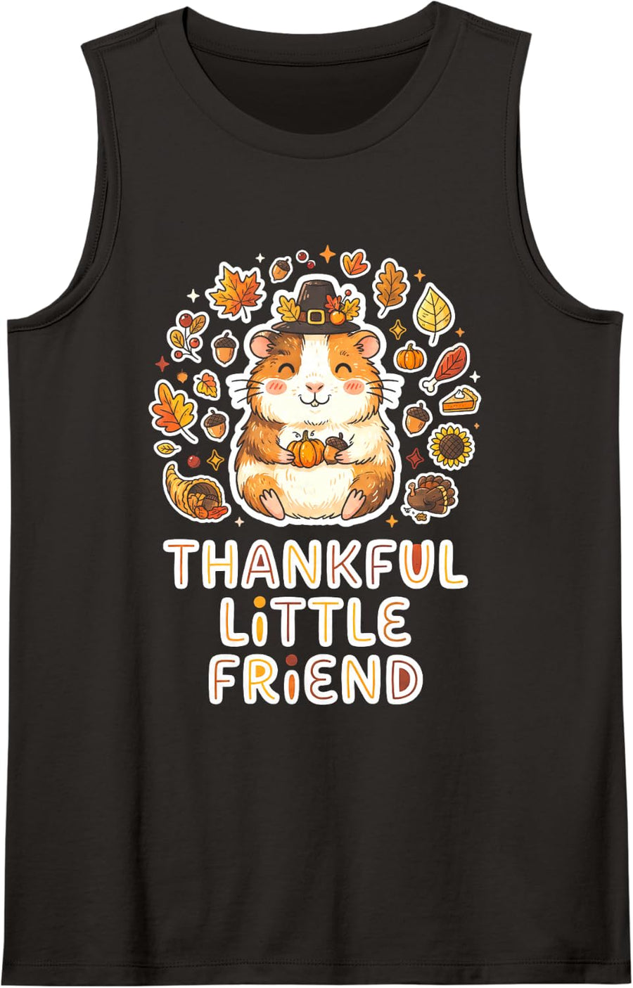 Thankful Little Friend Guinea Pig Thanksgiving Festive Sleeveless Tank Top - Black