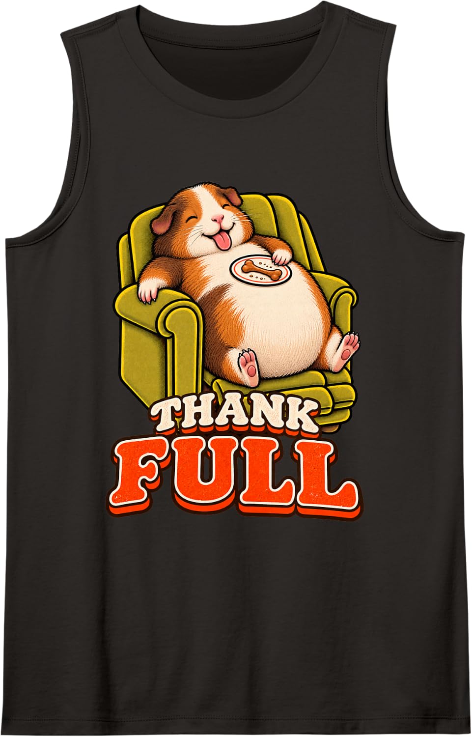 Guinea Pig Funny Turkey Day Retro Vintage Overeat Sleep 70s Sleeveless Tank Top - Black